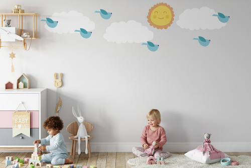 Kids Wall Decals Clouds Birds Sun, Kids Wall Stickers, Childrens Wall Decals, Peel and Stick Wall Decals, Removable Wall Decals, Wall Decal for Kids Room, Nursery Wall Decals, Kids Room Wall Decor, Wall Stickers for Kids, Vinyl Wall Decals | Pippa + June