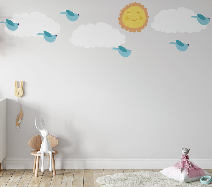 Kids Wall Decals Clouds Birds Sun, Kids Wall Stickers, Childrens Wall Decals, Peel and Stick Wall Decals, Removable Wall Decals, Wall Decal for Kids Room, Nursery Wall Decals, Kids Room Wall Decor, Wall Stickers for Kids, Vinyl Wall Decals | Pippa + June