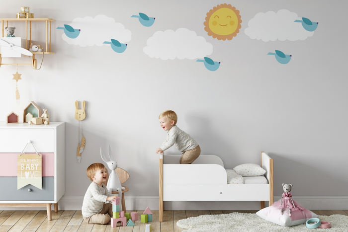 Kids Wall Decals Clouds Birds Sun, Kids Wall Stickers, Childrens Wall Decals, Peel and Stick Wall Decals, Removable Wall Decals, Wall Decal for Kids Room, Nursery Wall Decals, Kids Room Wall Decor, Wall Stickers for Kids, Vinyl Wall Decals | Pippa + June