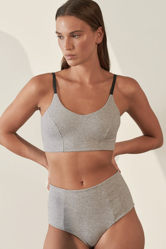Contoured Crop Top  Organic Cotton Rib / Stone Stone.kin