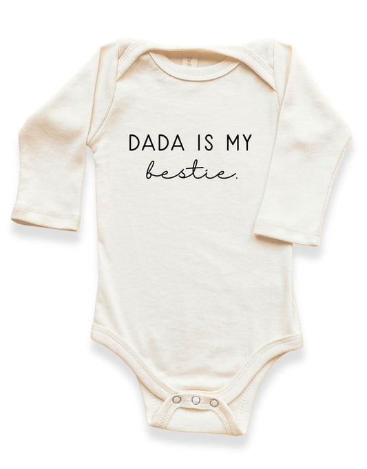 organic cotton Baby onesie with 'Dada is my bestie' text made in usa tenth and pine infant newborn
