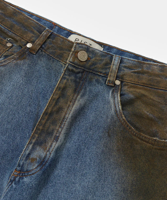 Dirt Stained Oversized Denim Blue - Four Street
