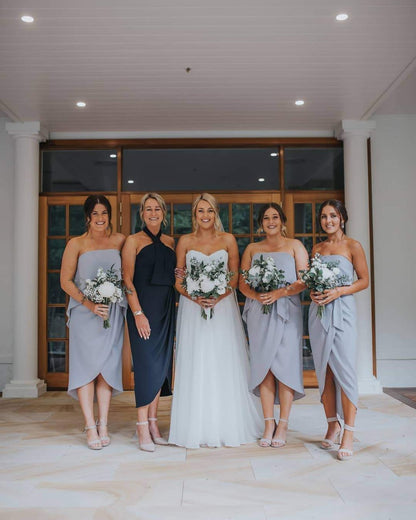 Fleur Silver Dress | Women's Strapless Midi Dress