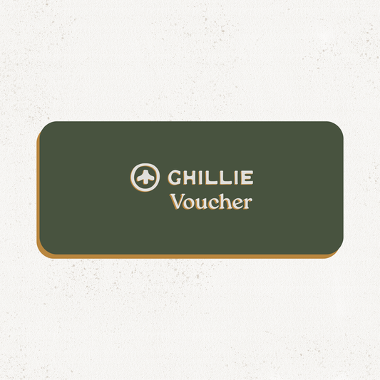 Ghillie Gift Voucher, a rifle green card with the Ghillie logo and the word Voucher.