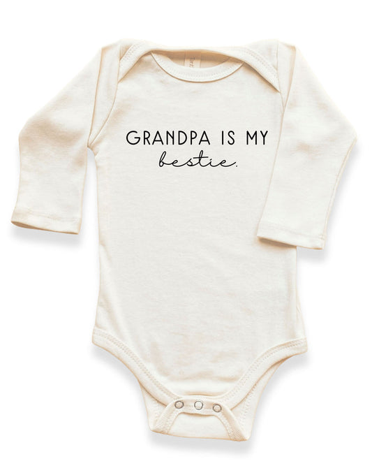 organic cotton Baby onesie with 'Grandpa is my bestie' text long sleeve made in usa tenth and pine