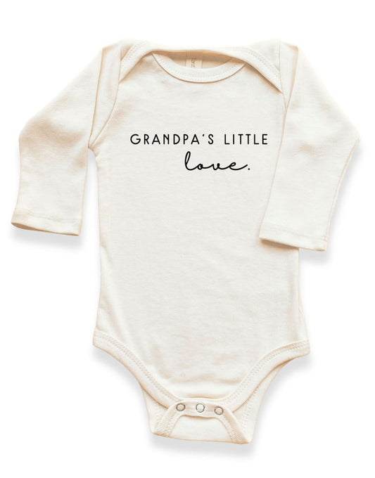 organic cotton Baby onesie with 'Grandpa's Little Love' text long sleeve made in usa tenth and pine