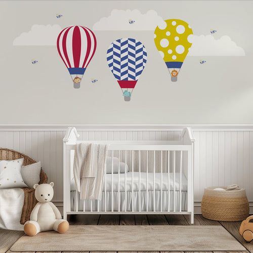 Boys Wall Decals Hot Air Balloons with Jungle Animals, Boys Wall Stickers, Boys Nursery Wall Decor, Boys Bedroom Wall Decor, Boys Modern Decor, Made in Canada| Pippa + June