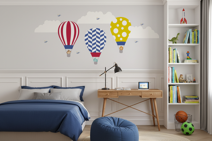 Boys Wall Decals Hot Air Balloons with Jungle Animals, Boys Wall Stickers, Boys Nursery Wall Decor, Boys Bedroom Wall Decor, Boys Modern Decor, Made in Canada| Pippa + June