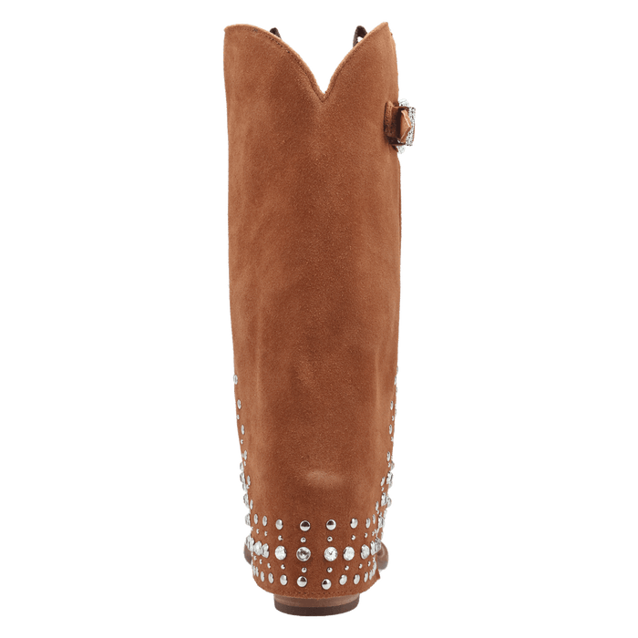 PRODUCT SHOT HOWDY HONEY SUEDE LEATHER BOOT AT 180 DEGREE BACK ANGLE