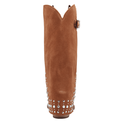 PRODUCT SHOT HOWDY HONEY SUEDE LEATHER BOOT AT 180 DEGREE BACK ANGLE