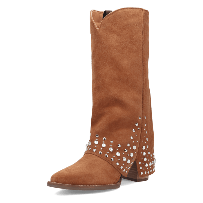 PRODUCT SHOT HOWDY HONEY SUEDE LEATHER BOOT AT 225 DEGREE ANGLE