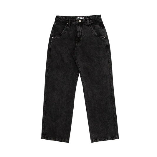 Jeans Pants Logo Line Washed Black - Four Street