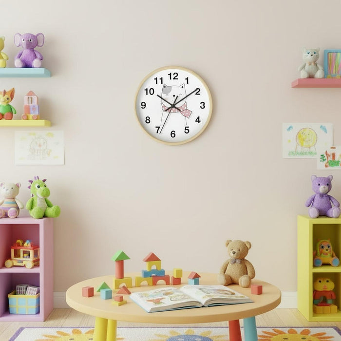 Girls Wall Clock, Girls Nursery Wall Clock No Ticking Kitty Cat, Girls Clock Nursery Large Wall Clock, Kids Wall Clock, Silent Nursery Wall Clock, Girls Baby Shower Gift, Made in the USA | Pippa + June