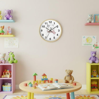 Girls Wall Clock, Girls Nursery Wall Clock No Ticking Kitty Cat, Girls Clock Nursery Large Wall Clock, Kids Wall Clock, Silent Nursery Wall Clock, Girls Baby Shower Gift, Made in the USA | Pippa + June