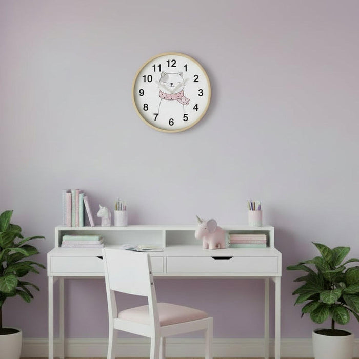 Girls Wall Clock, Girls Nursery Wall Clock No Ticking Kitty Cat, Girls Clock Nursery Large Wall Clock, Kids Wall Clock, Silent Nursery Wall Clock, Girls Baby Shower Gift, Made in the USA | Pippa + June