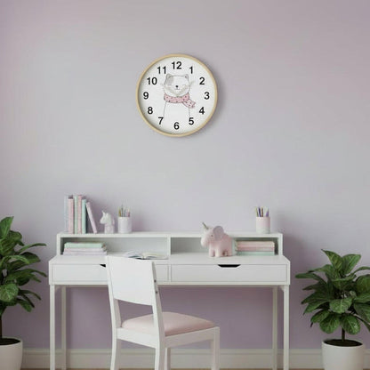 Girls Wall Clock, Girls Nursery Wall Clock No Ticking Kitty Cat, Girls Clock Nursery Large Wall Clock, Kids Wall Clock, Silent Nursery Wall Clock, Girls Baby Shower Gift, Made in the USA | Pippa + June