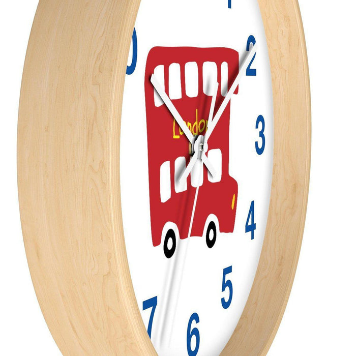Nursery Wall Clock No Ticking London Bus, Nursery Large Wall Clock, Kids Wall Clock, Silent Nursery Wall Clock, Kids Wall Decor | Pippa + June
