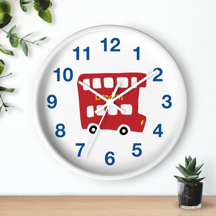 Nursery Wall Clock No Ticking London Bus, Nursery Large Wall Clock, Kids Wall Clock, Silent Nursery Wall Clock, Kids Wall Decor | Pippa + June