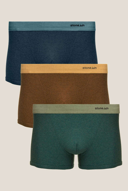 Men’s Organic Cotton Boxer Brief - 3 Pack - Indigo, Brown & Teal Stone.kin