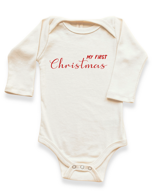 My First Christmas Organic Baby Bodysuit Long Sleeve