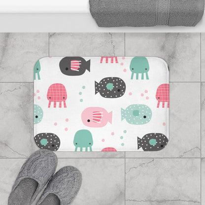 Kids Bath Mat Nautical Ocean Fish, Kids Shower Mat, Kids Bathtub Mat, Kids Bathroom Decor, Kids Bathroom Accessories, Girls Bath Mat, Kids Modern Decor, Made in the USA | Pippa + June