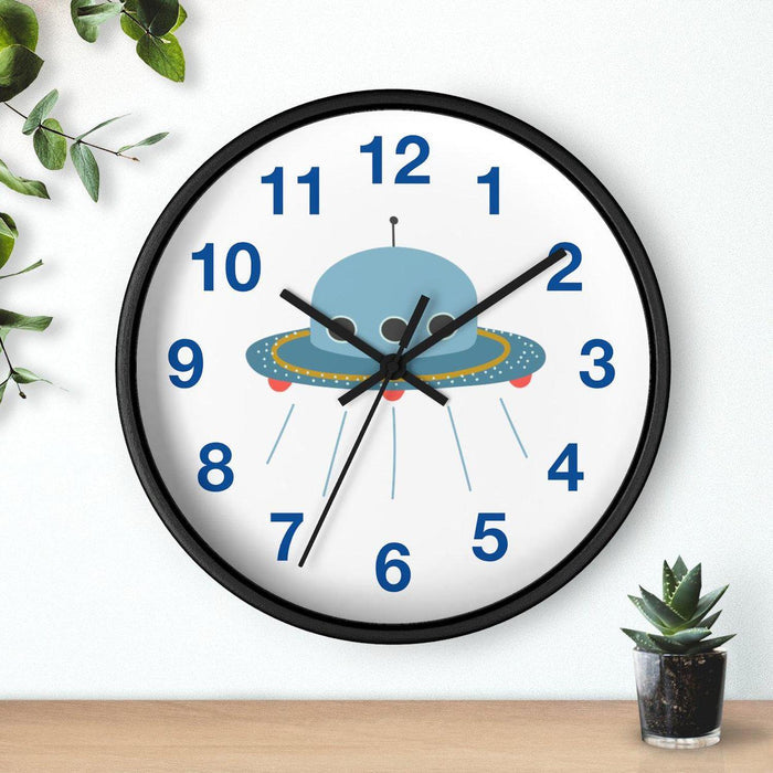 Kids Wall Clock Outer Space UFO, Large Clock Silent No Ticking, Nursery Wall Clock, Childrens Wall Clock, Kids Bedroom Wall Decor, Nursery Wall Decor, Made in the USA | Pippa + June