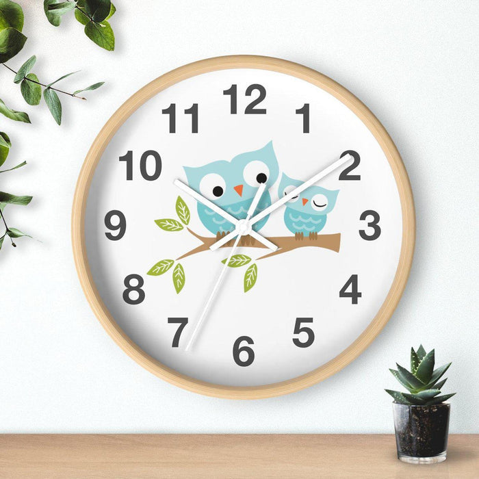 Kids Wall Clock Owls on Branch Gender Neutral, Large Clock Silent No Ticking, Nursery Wall Clock, Childrens Wall Clock, Kids Bedroom Wall Decor, Nursery Wall Decor, Made in the USA | Pippa + June