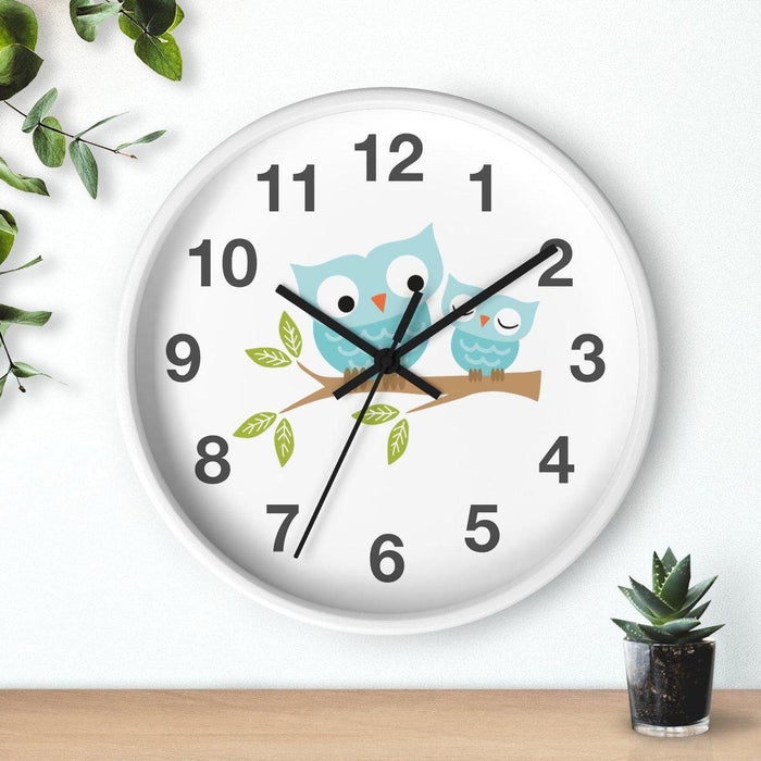 Kids Wall Clock Owls on Branch Gender Neutral, Large Clock Silent No Ticking, Nursery Wall Clock, Childrens Wall Clock, Kids Bedroom Wall Decor, Nursery Wall Decor, Made in the USA | Pippa + June