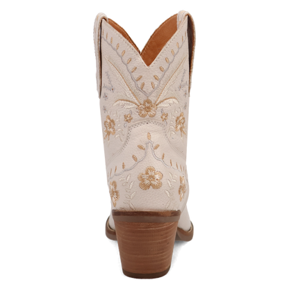 PRODUCT SHOT #PRIMROSE LEATHER BOOTIE AT 180 DEGREE BACK ANGLE