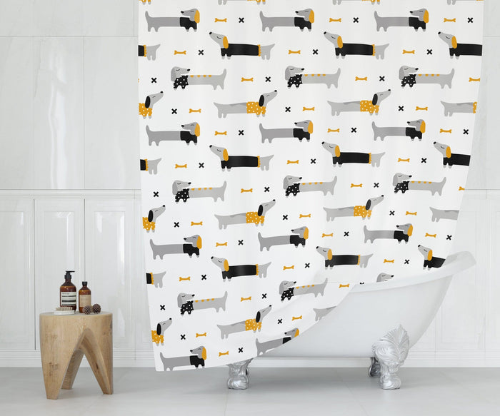 Modern Shower Curtain Cute Dog, Contemporary Bathroom Decor, Bathroom Accessories, Made in the USA | Pippa + June