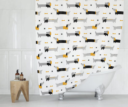Modern Shower Curtain Cute Dog, Contemporary Bathroom Decor, Bathroom Accessories, Made in the USA | Pippa + June