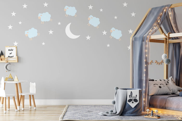 Wall Decals Boys Sheep Jumping Over Moon, Wall Stickers, Nursery Decor, Kids Bedroom Decor | Pippa + June