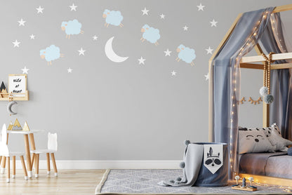 Wall Decals Boys Sheep Jumping Over Moon, Wall Stickers, Nursery Decor, Kids Bedroom Decor | Pippa + June