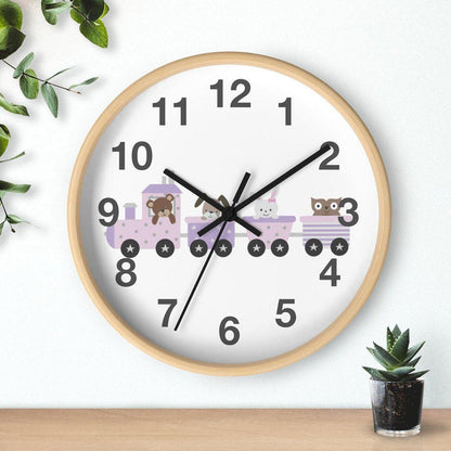 Kids Wall Clock Choo Choo Train Cute Animals, Large Clock Silent No Ticking, Nursery Wall Clock, Childrens Wall Clock, Kids Bedroom Wall Decor, Nursery Wall Decor, Made in the USA | Pippa + June
