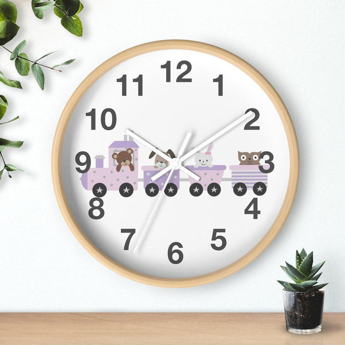 Kids Wall Clock Choo Choo Train Cute Animals, Large Clock Silent No Ticking, Nursery Wall Clock, Childrens Wall Clock, Kids Bedroom Wall Decor, Nursery Wall Decor, Made in the USA | Pippa + June