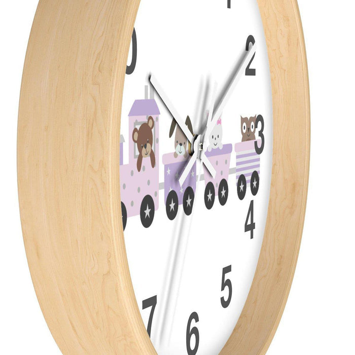 Kids Wall Clock Choo Choo Train Cute Animals, Large Clock Silent No Ticking, Nursery Wall Clock, Childrens Wall Clock, Kids Bedroom Wall Decor, Nursery Wall Decor, Made in the USA | Pippa + June