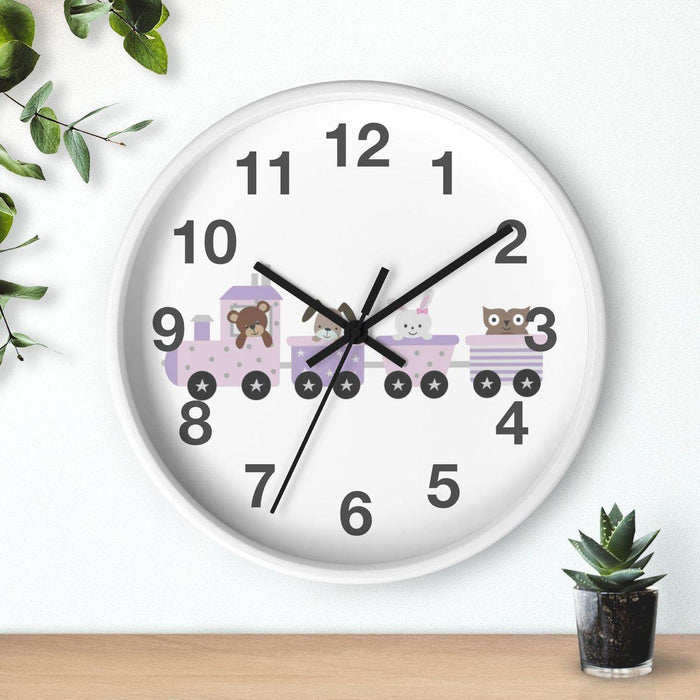 Kids Wall Clock Choo Choo Train Cute Animals, Large Clock Silent No Ticking, Nursery Wall Clock, Childrens Wall Clock, Kids Bedroom Wall Decor, Nursery Wall Decor, Made in the USA | Pippa + June