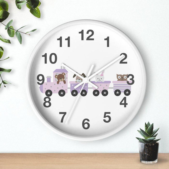Kids Wall Clock Choo Choo Train Cute Animals, Large Clock Silent No Ticking, Nursery Wall Clock, Childrens Wall Clock, Kids Bedroom Wall Decor, Nursery Wall Decor, Made in the USA | Pippa + June