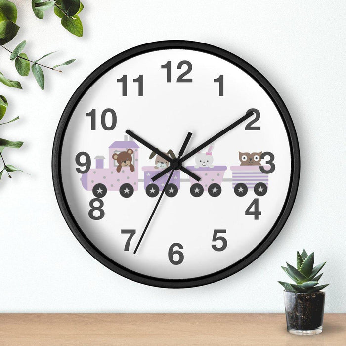 Kids Wall Clock Choo Choo Train Cute Animals, Large Clock Silent No Ticking, Nursery Wall Clock, Childrens Wall Clock, Kids Bedroom Wall Decor, Nursery Wall Decor, Made in the USA | Pippa + June