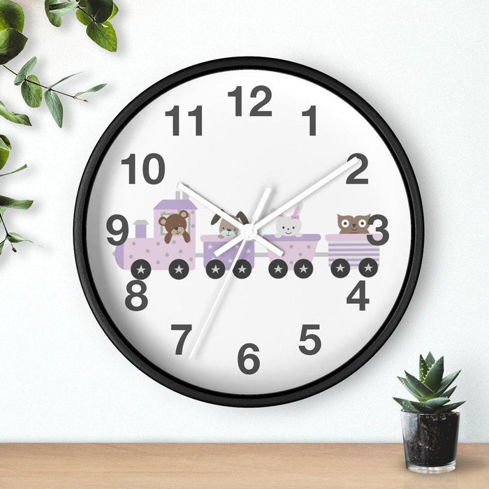 Kids Wall Clock Choo Choo Train Cute Animals, Large Clock Silent No Ticking, Nursery Wall Clock, Childrens Wall Clock, Kids Bedroom Wall Decor, Nursery Wall Decor, Made in the USA | Pippa + June