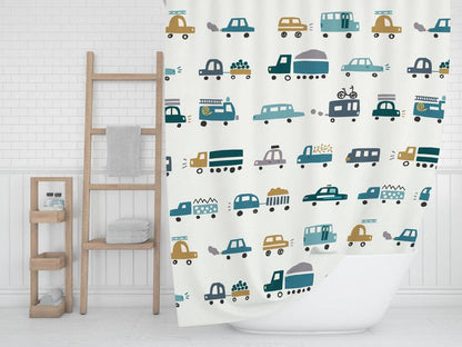 Boys Shower Curtain Transport Cars, Boys Bathroom Decor, Boys Bathroom Accessories | Pippa + June