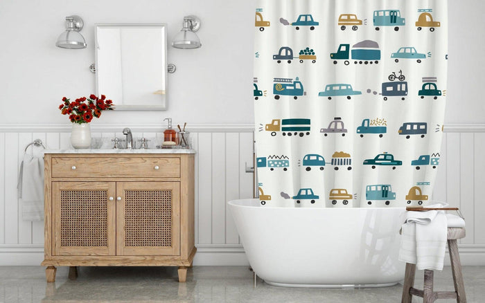 Boys Shower Curtain Transport Cars, Boys Bathroom Decor, Boys Bathroom Accessories | Pippa + June
