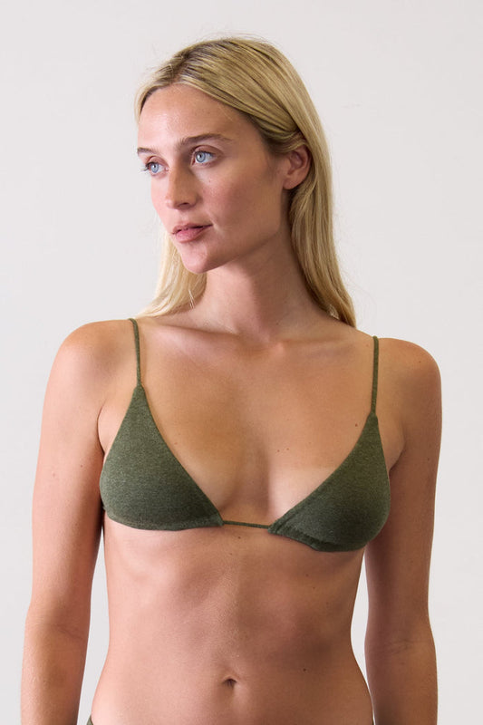 Triangle Bralette in Organic Cotton Rib - Forest Stone.kin